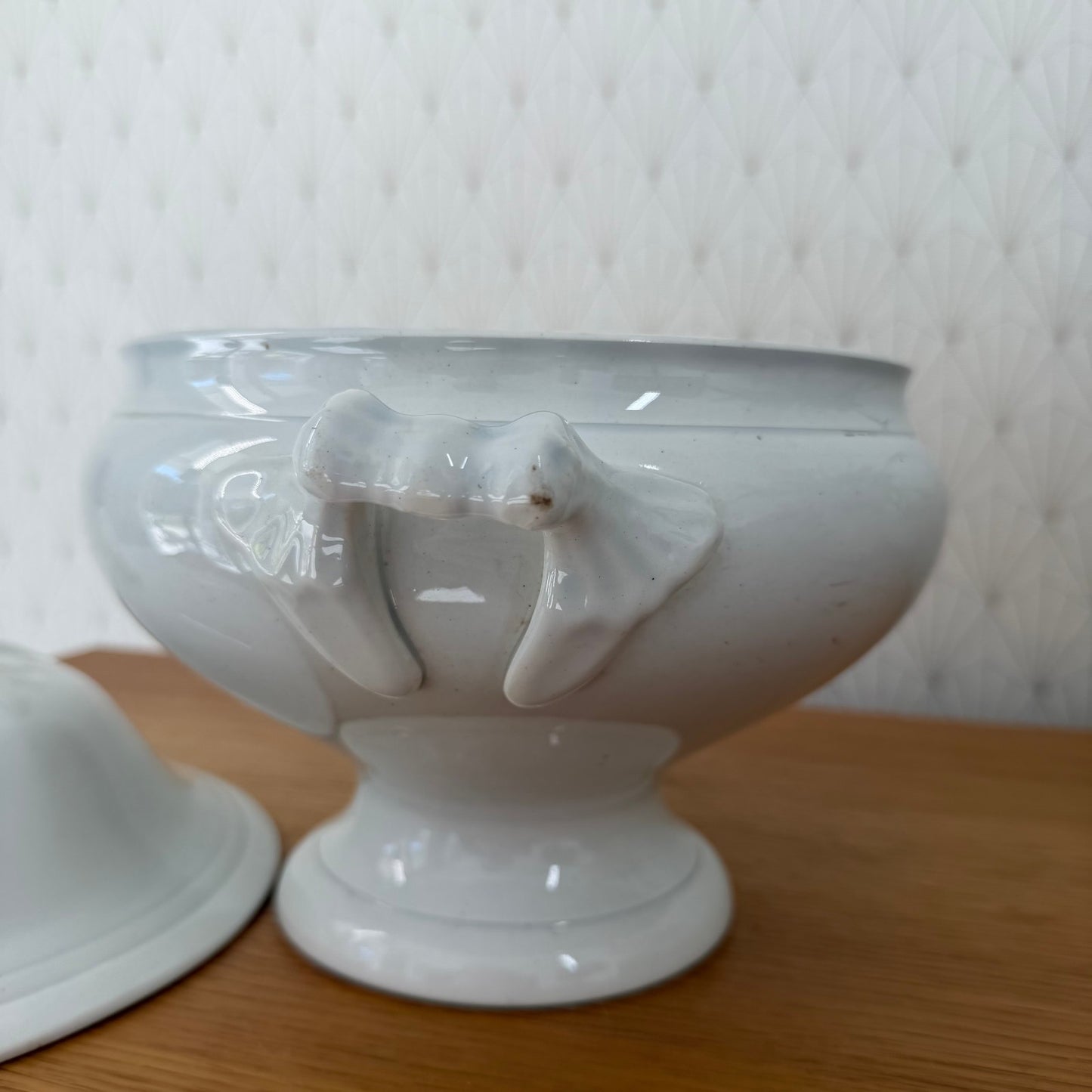 French Tureen Earthenware White Fruits Bowl Terre De Fer St Amand 0111253