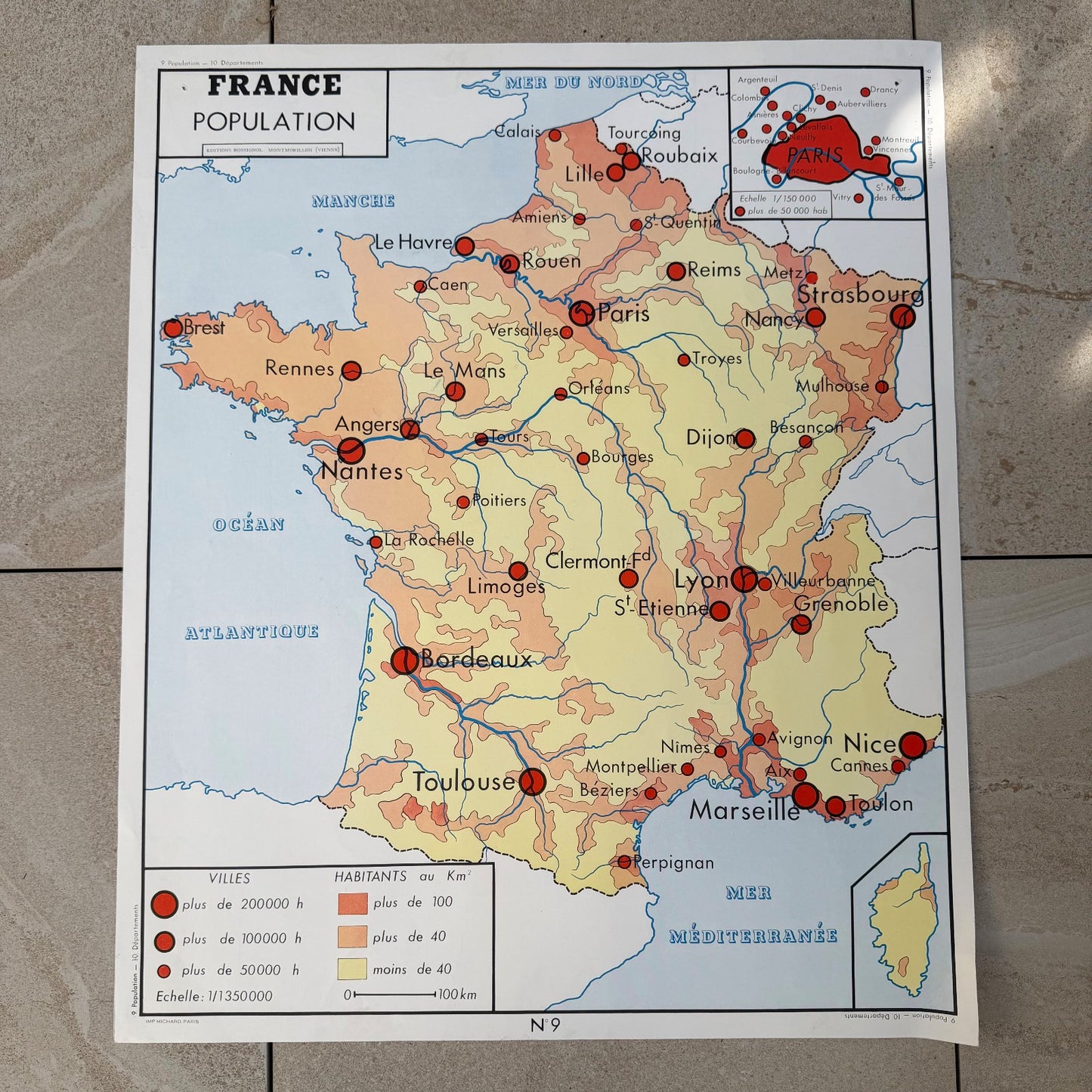 Vintage French Educational School Map Poster Geography Double-Sided 2008263 Fleamarketfrance