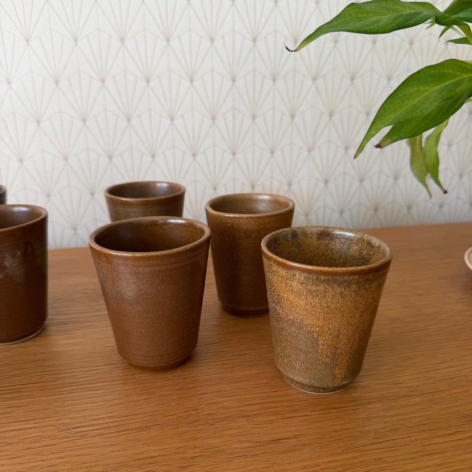 set of 8 GRESPOTS DIGOIN French VINTAGE STONEWARE cups glasses 1912252 Fleamarketfrance : French vintage and antique decor