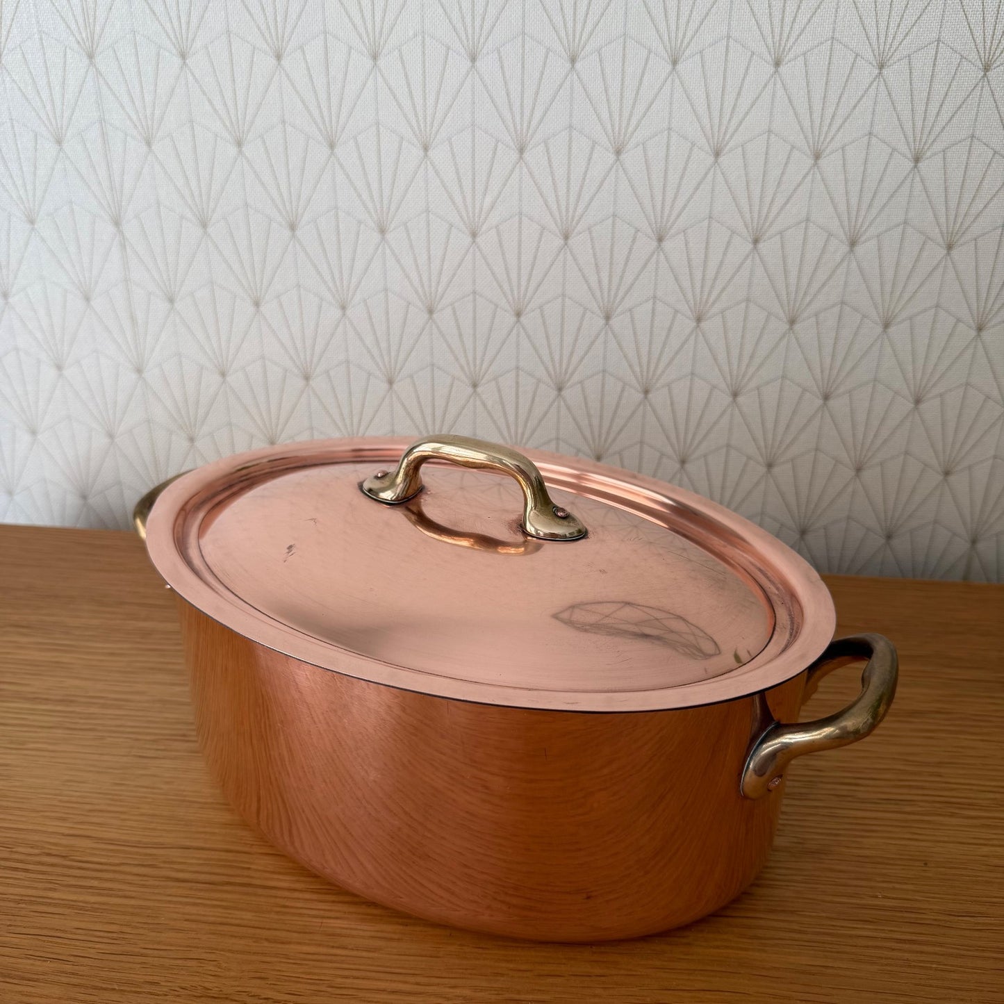 Vintage French Copper Oval Cocotte Brass Handles Tin Lined 1908262 Fleamarketfrance