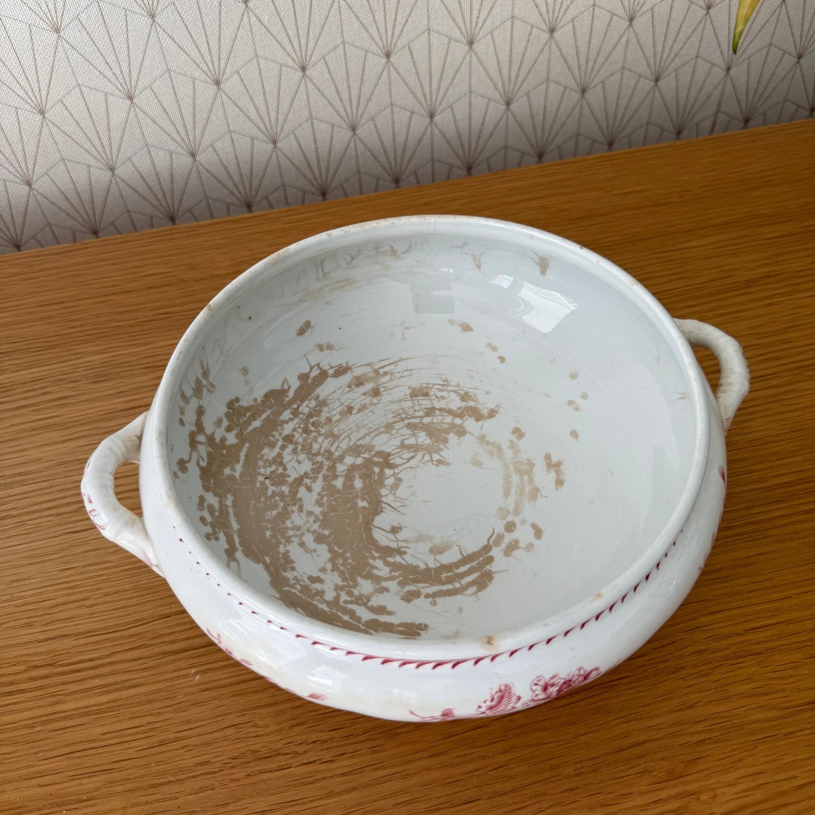 French Luneville Tureen Pink Floral Transferware Earthenware Bowl 03092510 Luneville