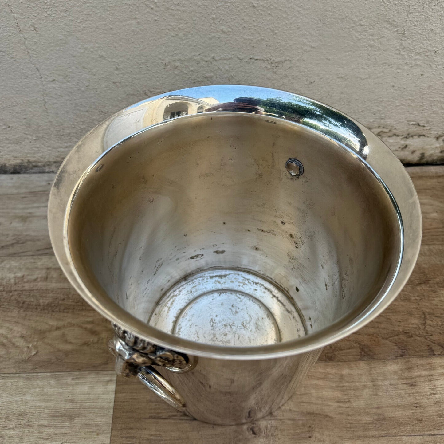 Vintage French Champagne Silverplate Ice Bucket Cooler Lion Head Handles 1012244 - Fleamarketfrance