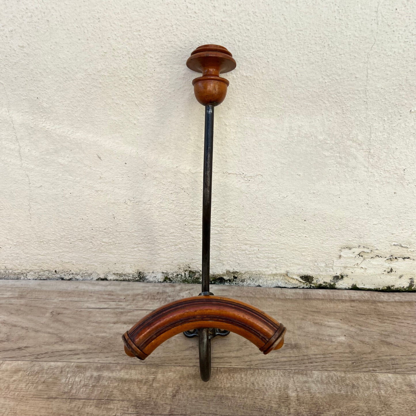 Antique French Coat Hook Hat Hanger metal wood 2411242 - Fleamarketfrance