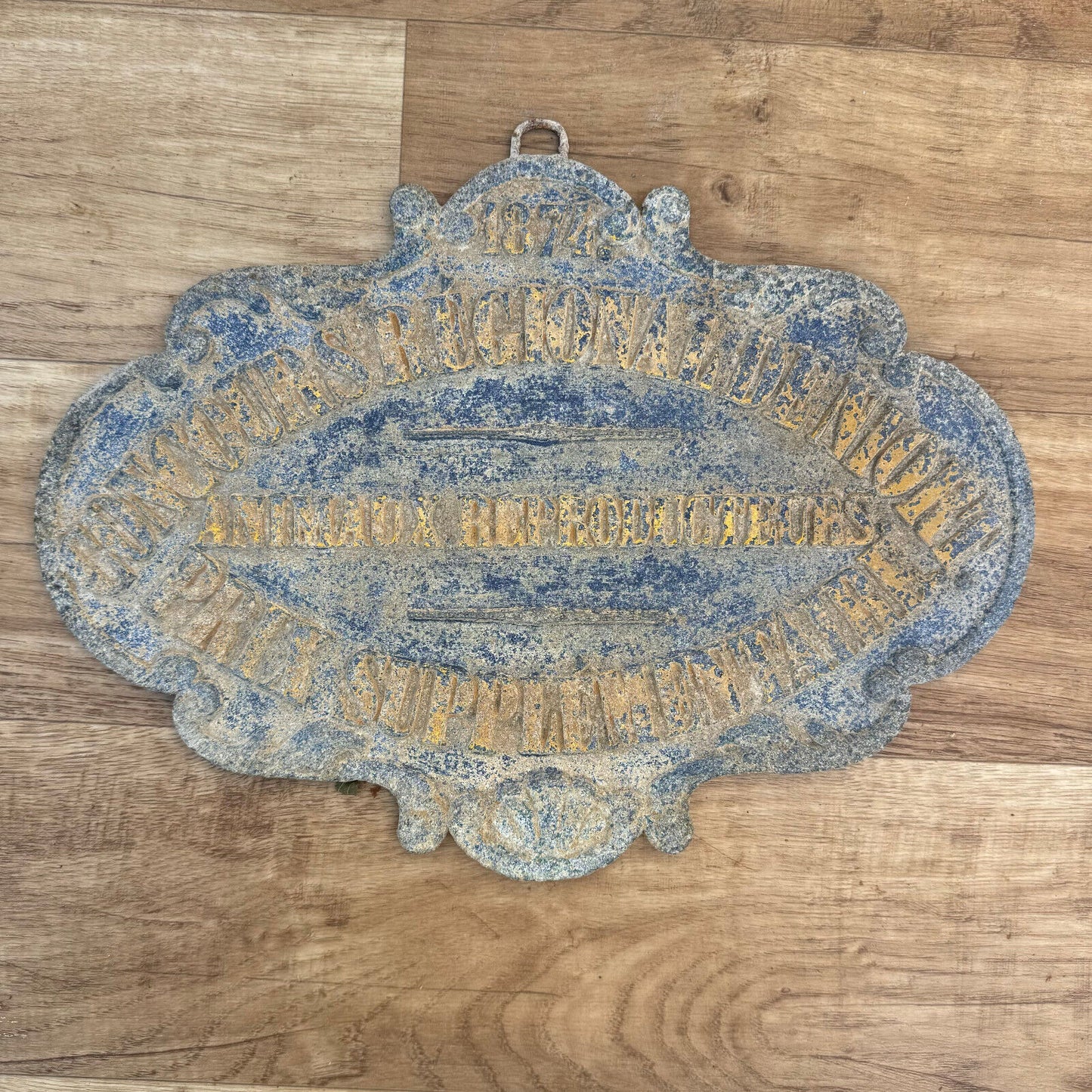 FRENCH VINTAGE AGRICULTURE PLAQUE TROPHY AWARD ANIMALS PRIZE SIGN 1874 2507242 - Fleamarketfrance