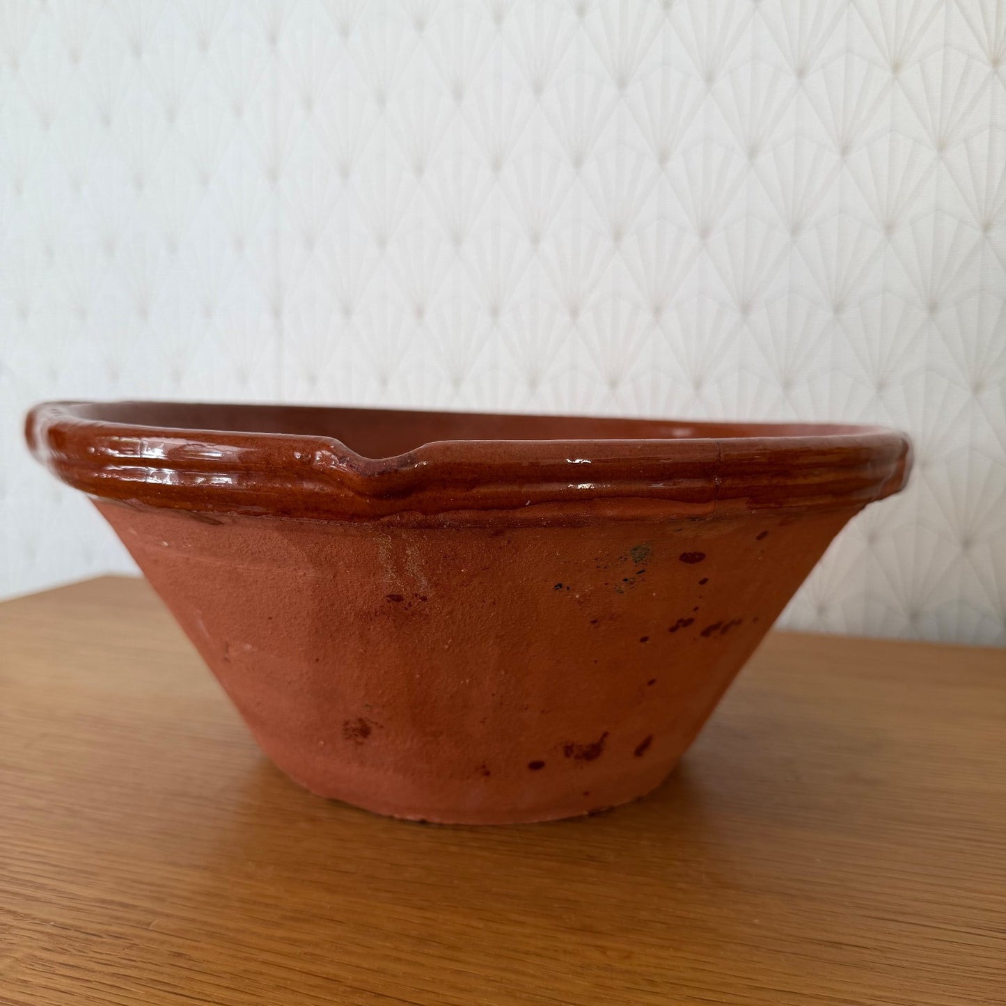 Vintage French Terracotta Glazed Mixing Bowl Rustic Pottery Tian 14072613 Fleamarketfrance