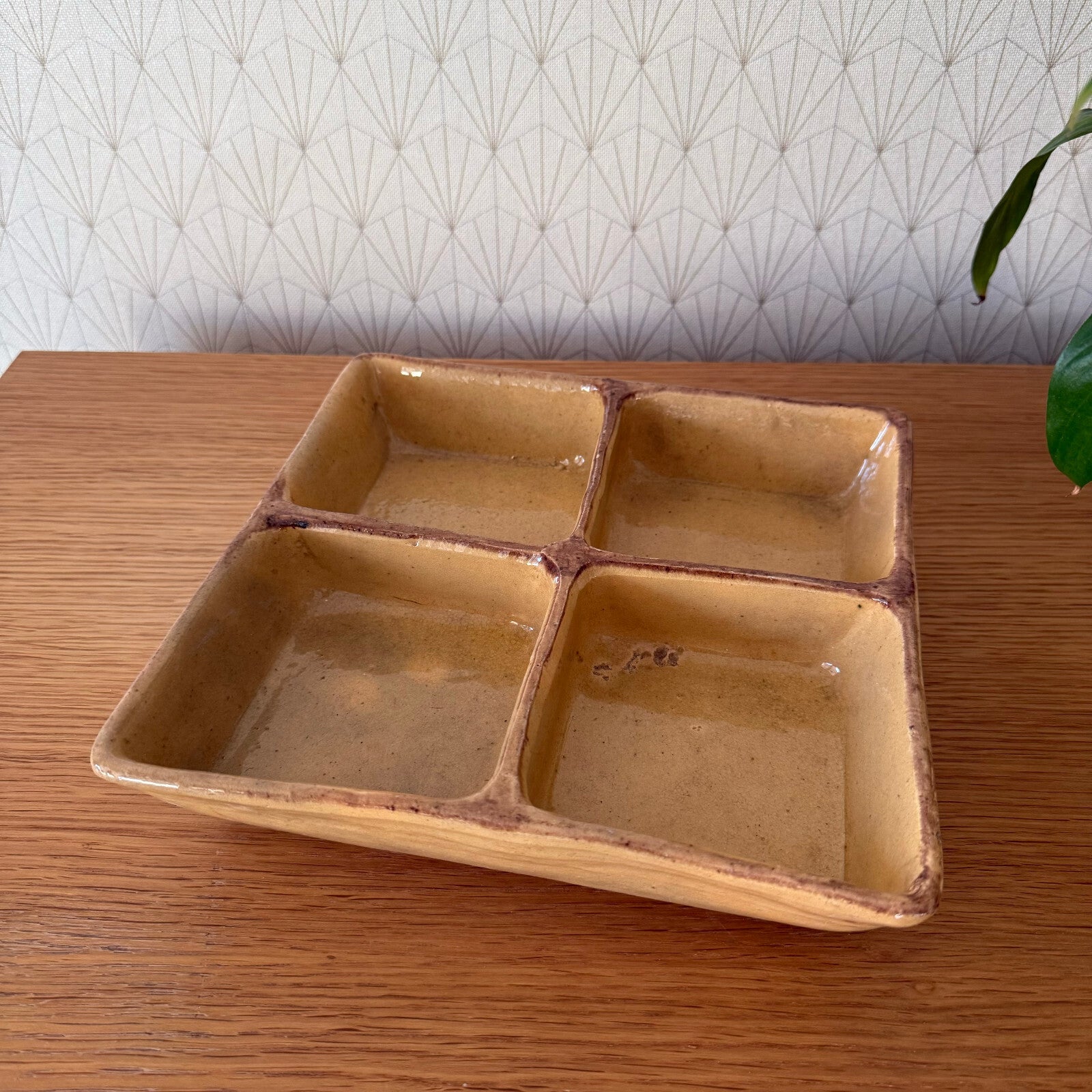French Ceramic Divided Dish Vintage Yellow Appetizer Serving Bowl 0901257 Unbranded