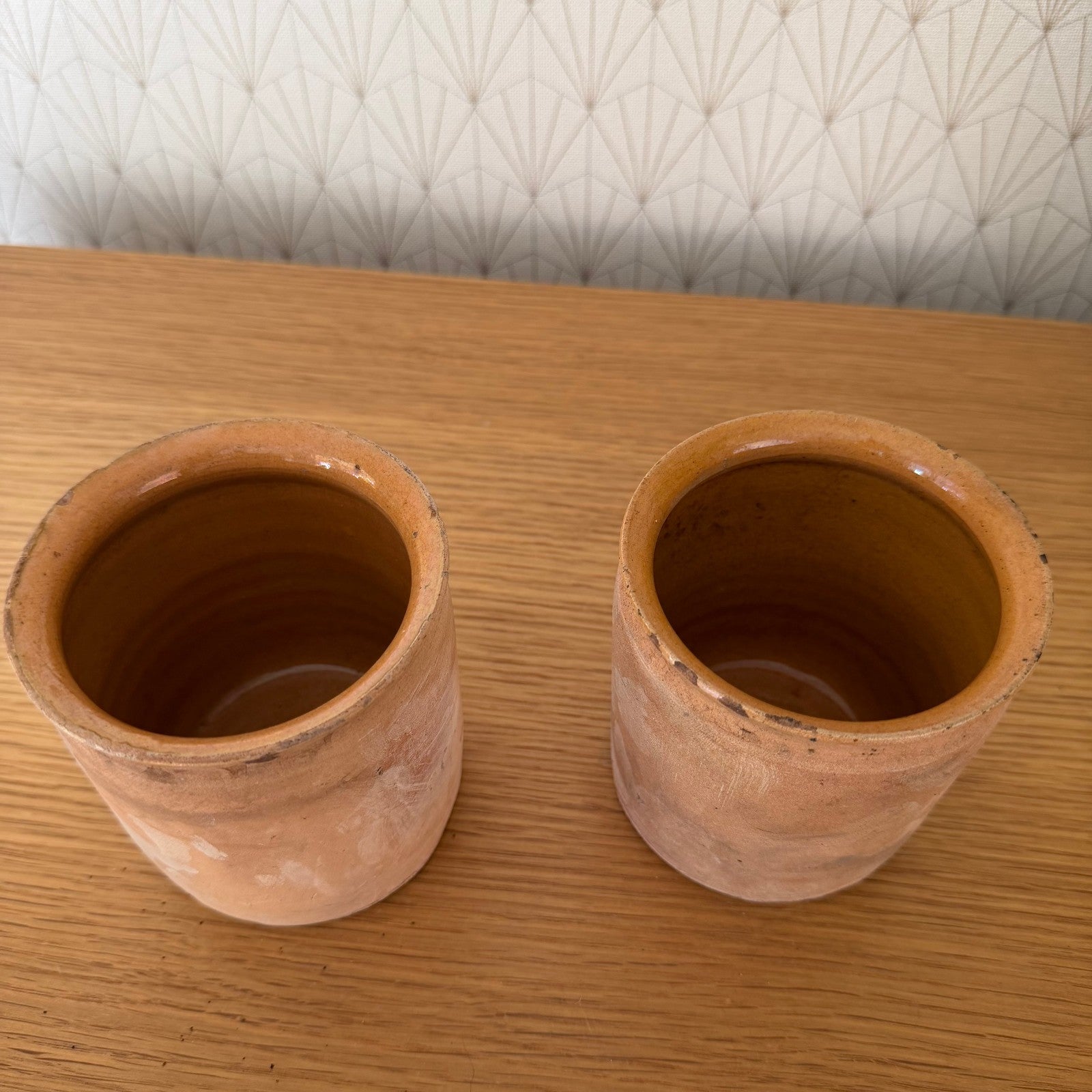 Antique French Confit Pots Pair Handmade Terracotta Kitchen 4" 20102517 Unmarked