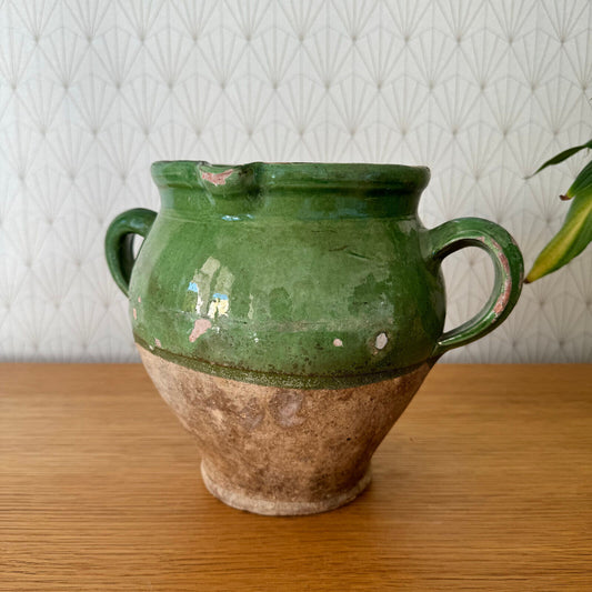 Green HANDMADE GLAZED POTERY TERRACOTA ANTIQUE FRENCH POT VASE PITCHER 13042413 - Fleamarketfrance