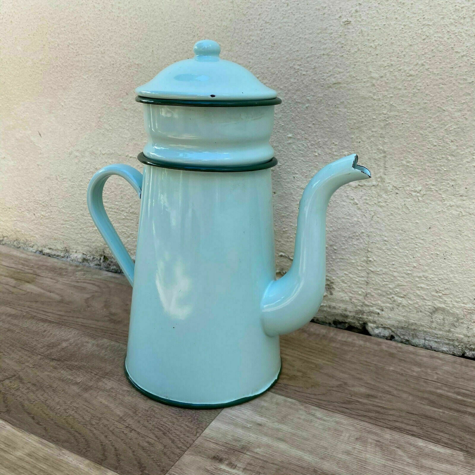 Vintage French Enamel Coffee Pot Blue JAPY Enamelware Farmhouse 2808213 Fleamarketfrance