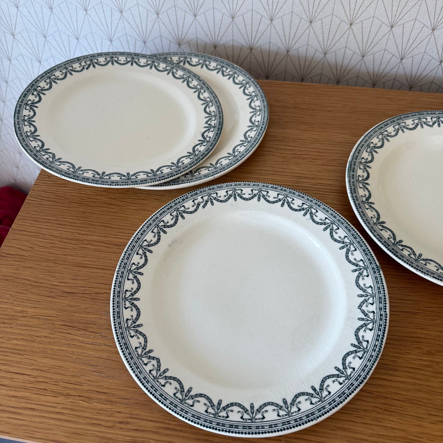 French Antique Ironstone Plates Salins Louis XVI Garlands 19th C 0505253 salins