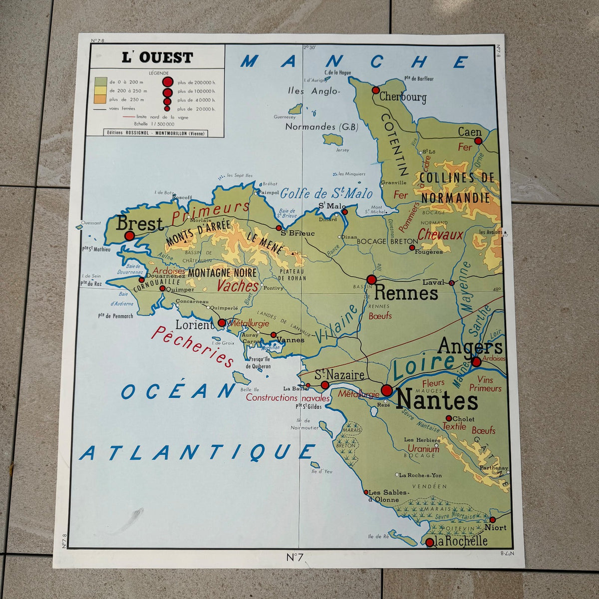 Vintage French Educational School Map Poster Geography 2 Sides 20082613 Fleamarketfrance