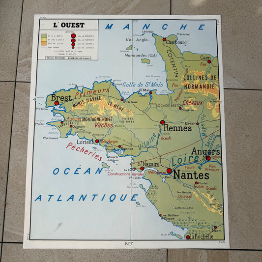 Vintage French Educational School Map Poster Geography 2 Sides 20082613 Fleamarketfrance