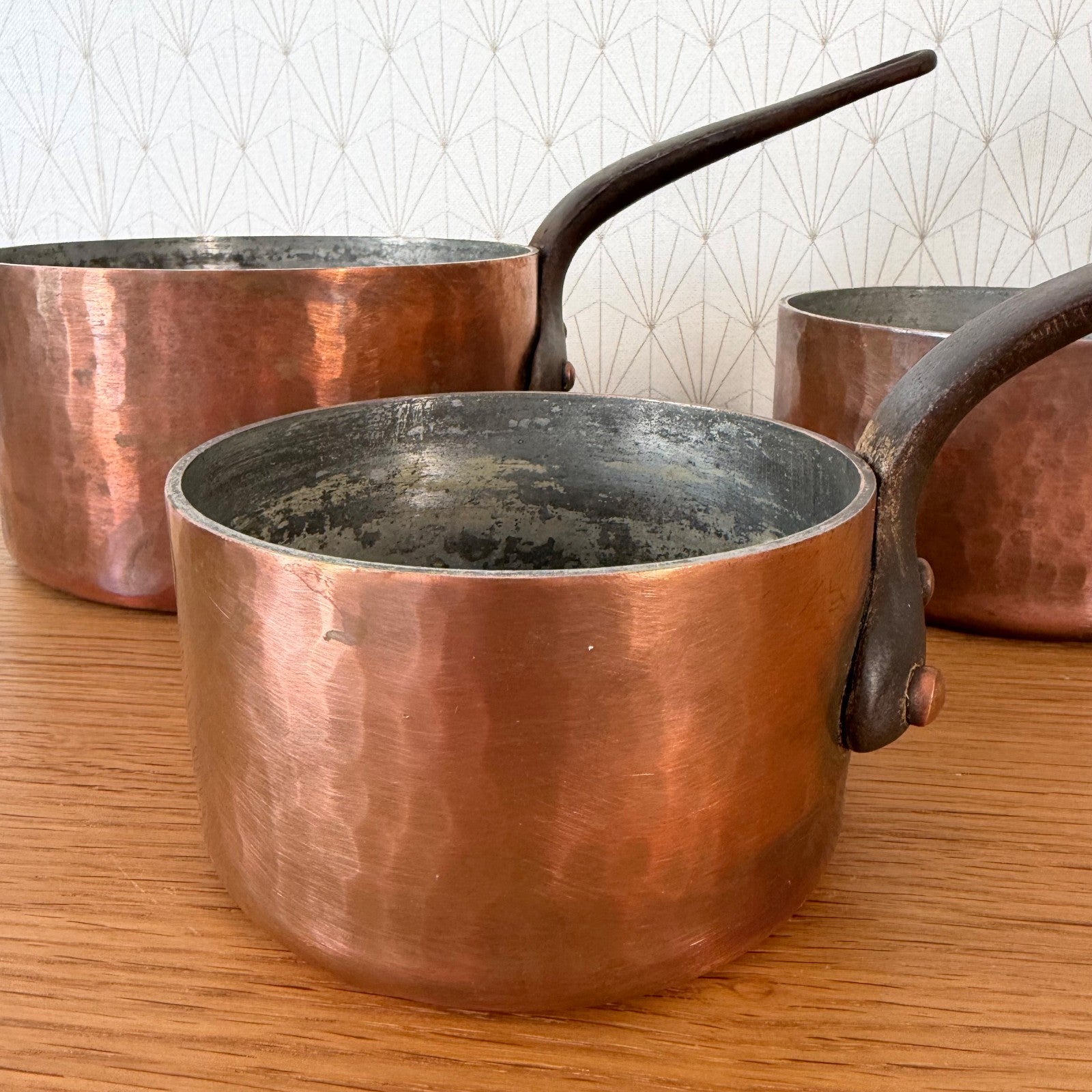 French Copper Pan Set Dehillerin Paris Tin Lined Hammered 2905262 DEHILLERIN