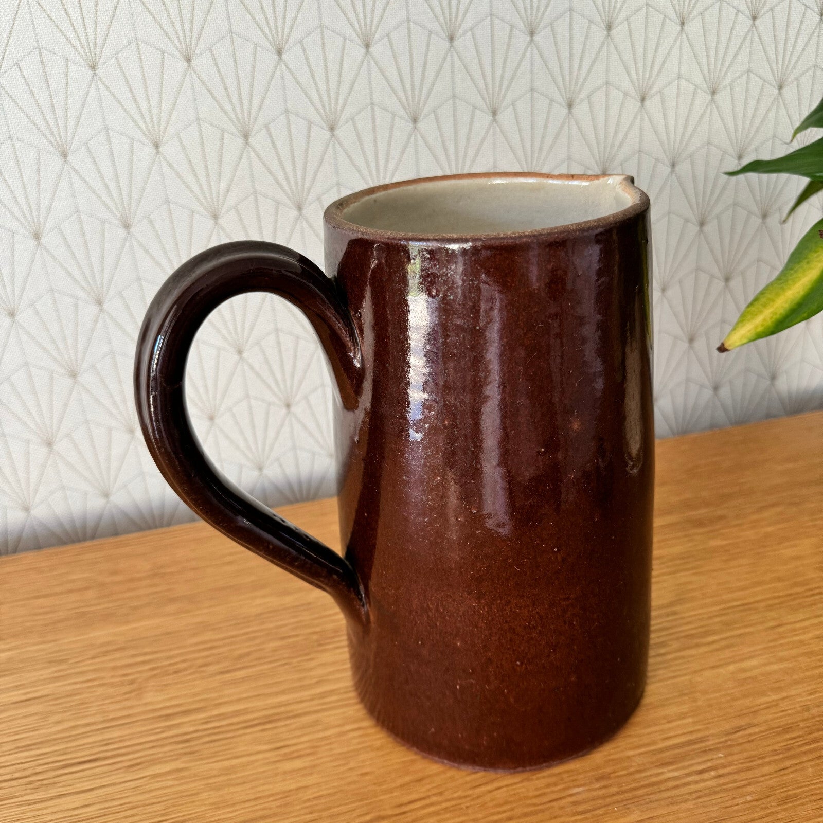Vintage French Pottery Pitcher Brown Ceramic Jug Handmade 1950s 1904241 Unmarked