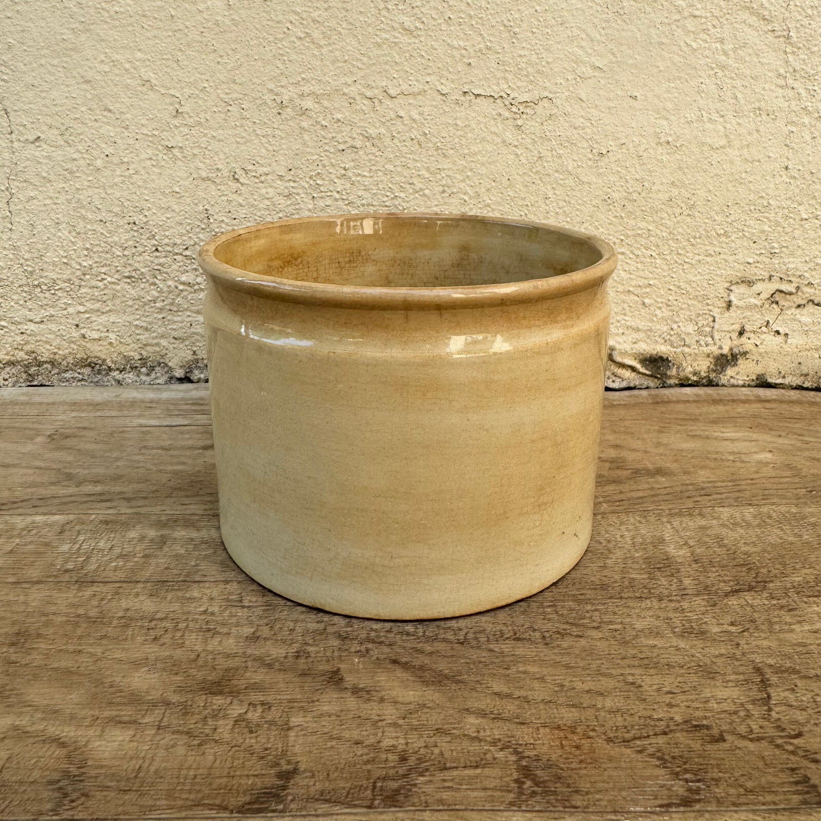 HANDMADE GLAZED White beige FRENCH CONFIT JAM POT SMALL CREIL MONTEREAU 09072412 Unmarked