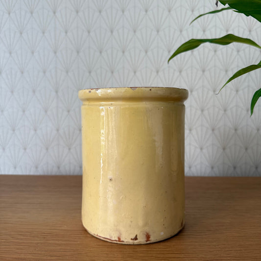 HANDMADE GLAZED YELLOW ANTIQUE FRENCH CONFIT JAM POT SMALL TERRACOTTA 29042512