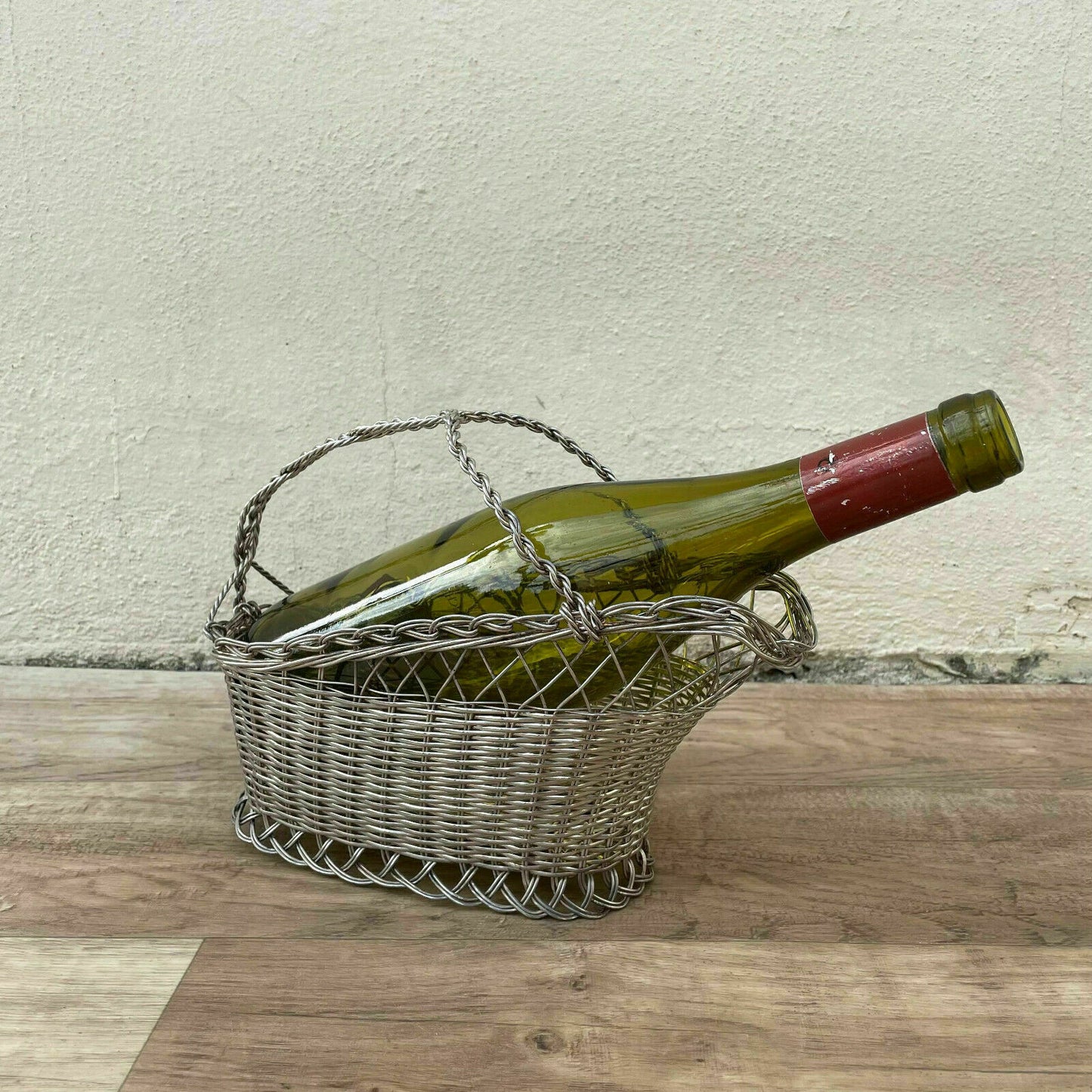 French Silver Wine Basket Bottle Holder Serving Display Vintage 2110213 Handmade