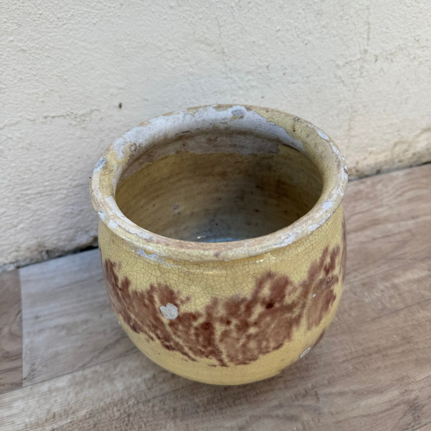 French Confit Pot Yellow Crackle Glaze Stoneware Ceramic Jar 23092411 Unmarked