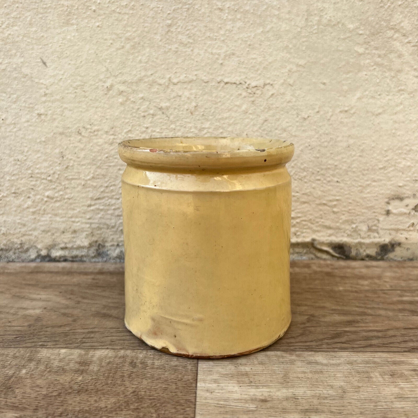 HANDMADE GLAZED YELLOW ANTIQUE FRENCH CONFIT JAM POT 4 1/4" TERRACOTTA  12102411 - Fleamarketfrance