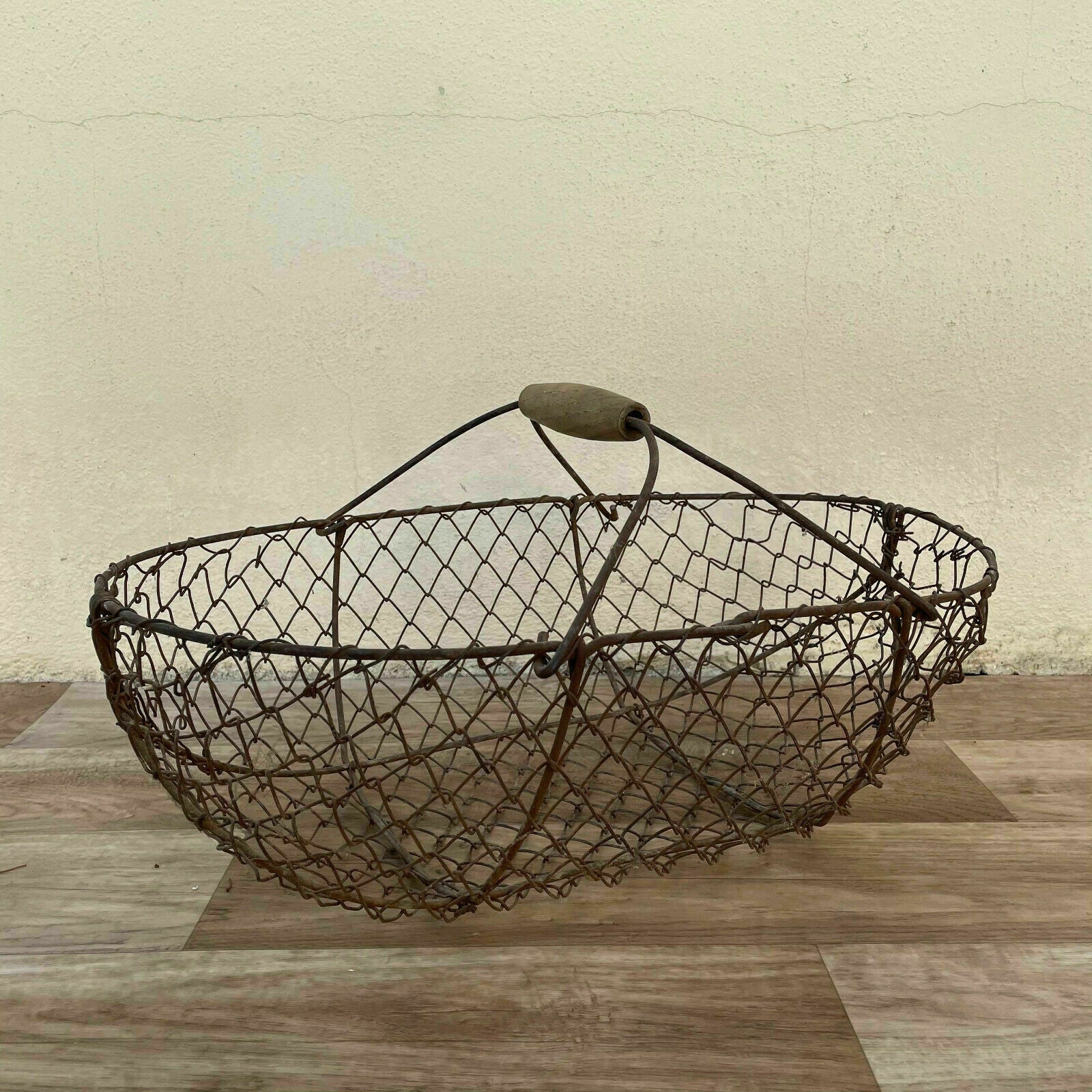 French Wood Basket market vegetables wood and metal 0206212 - Fleamarketfrance