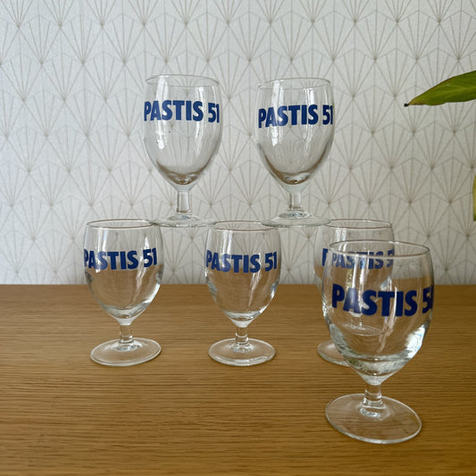 French Pastis 51 Vintage Aperitif Glasses Set of 6 Bistro Barware 0309255 Pastis 51