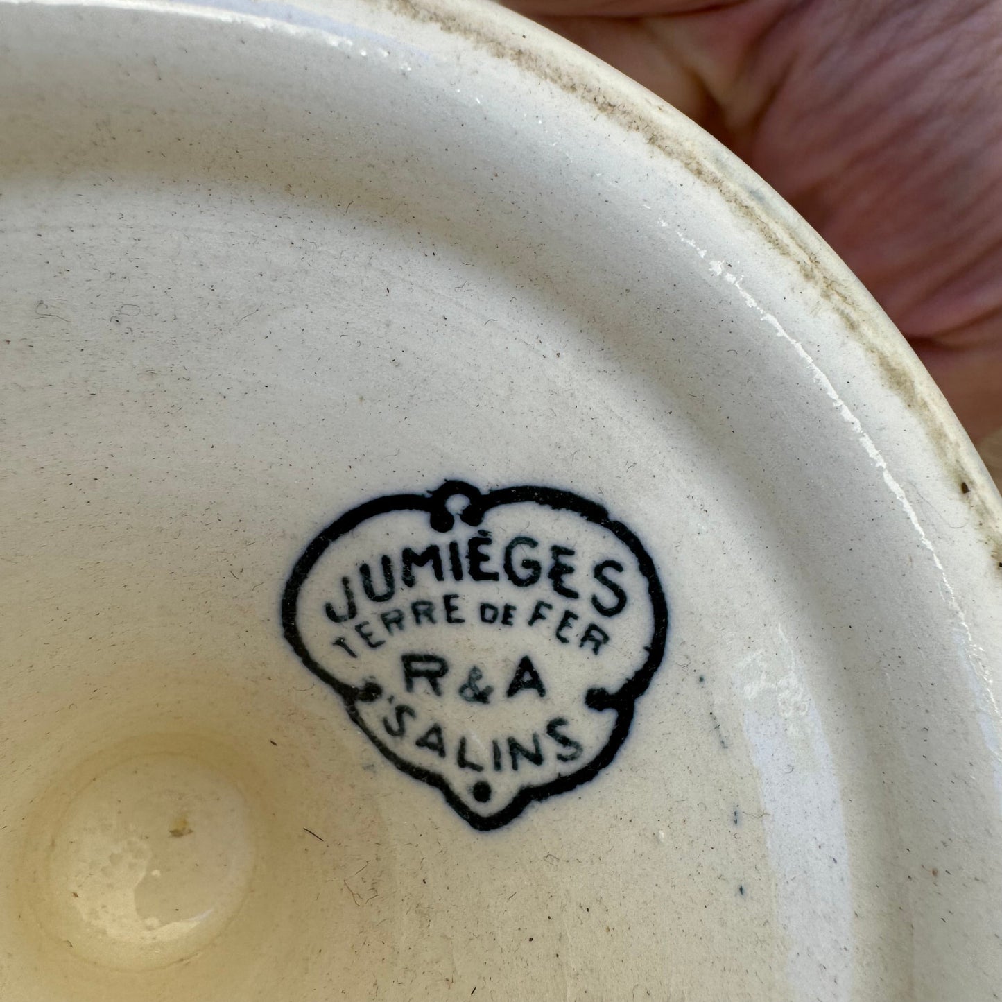 French Antique Compote Bowl Jumieges Blue White Pedestal Terre de Fer 0807247 Fleamarketfrance