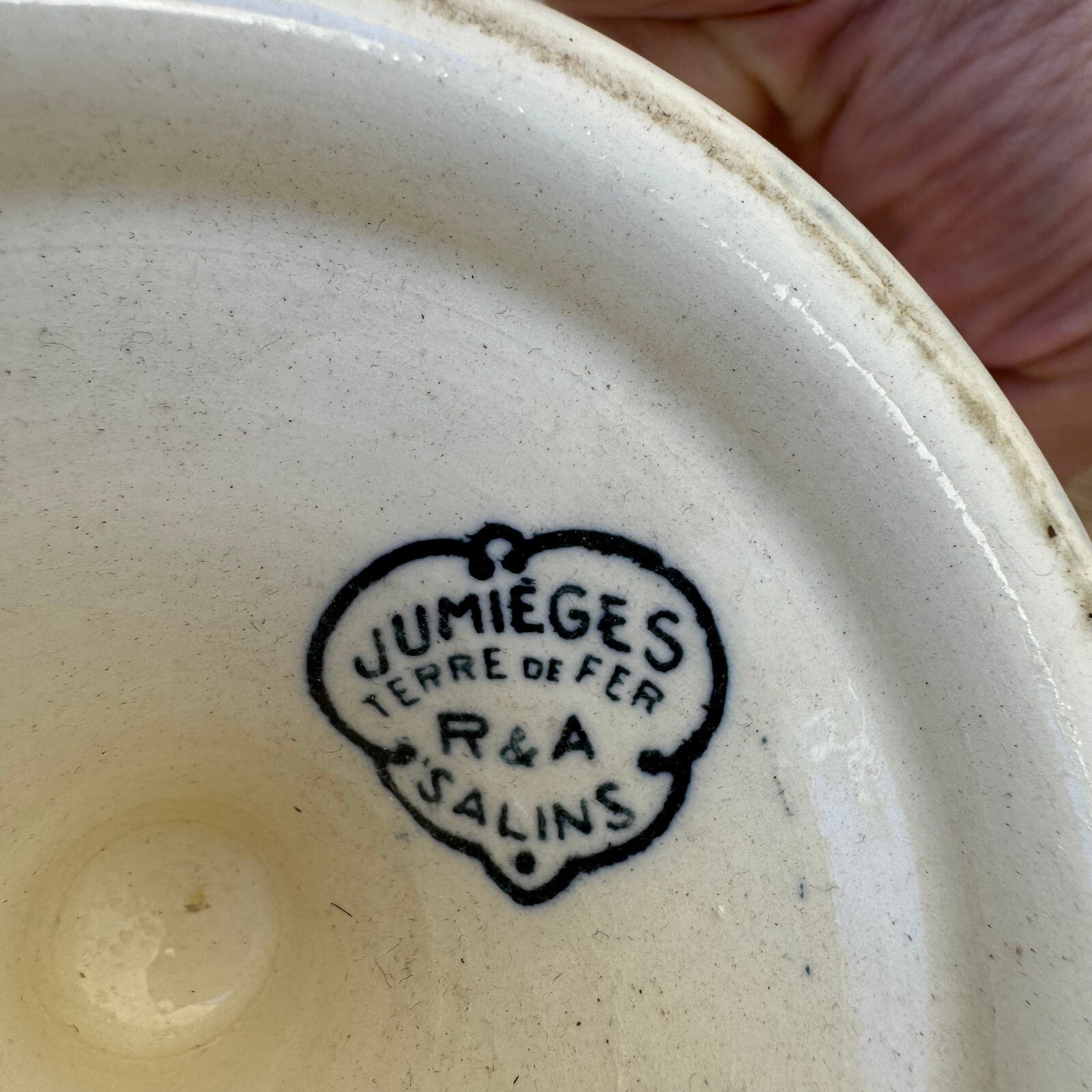 French Antique Compote Bowl Jumieges Blue White Pedestal Terre de Fer 0807247 Fleamarketfrance