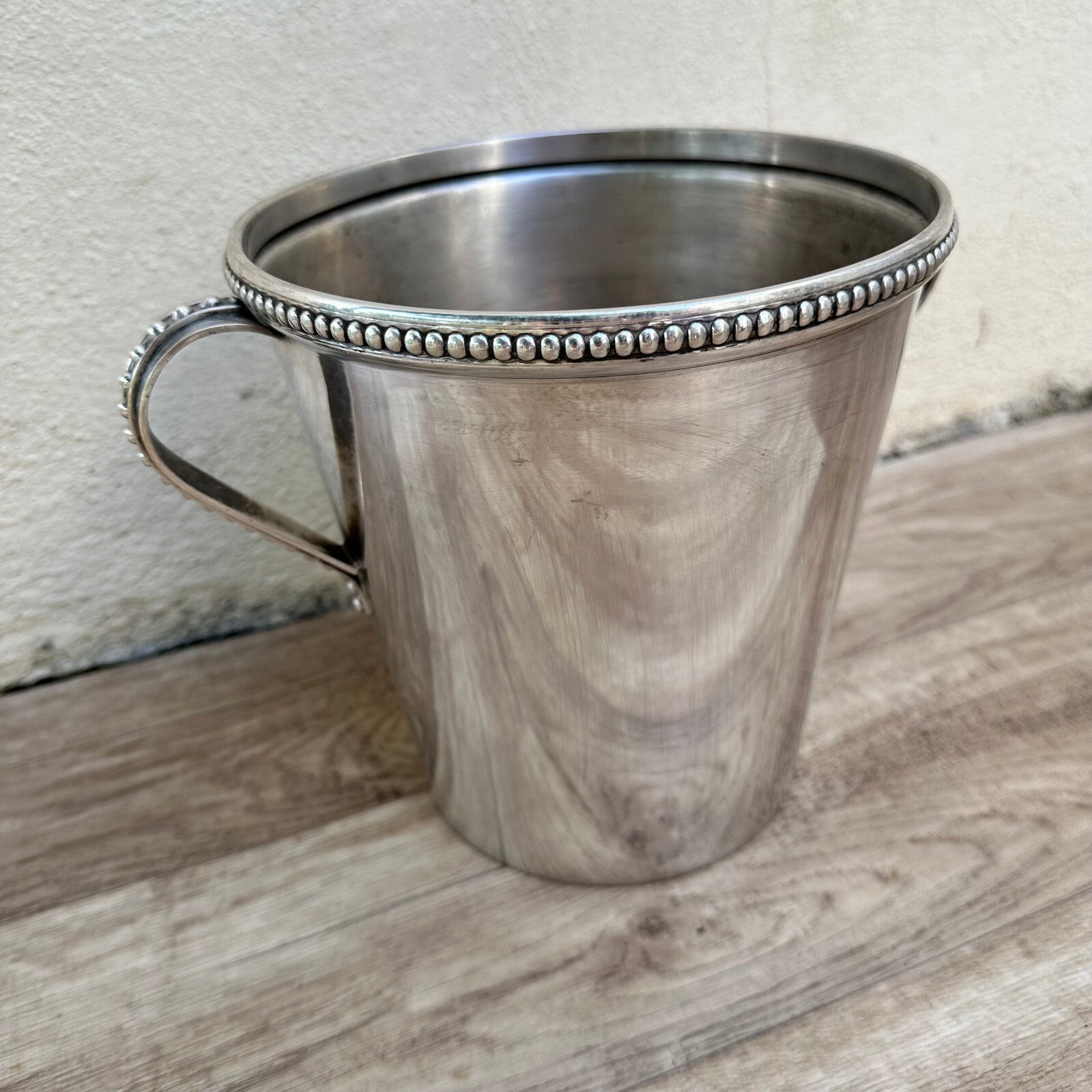 French Champagne Bucket Silver Plated Wine Cooler Beaded Rim Vintage 2802254 Unbranded