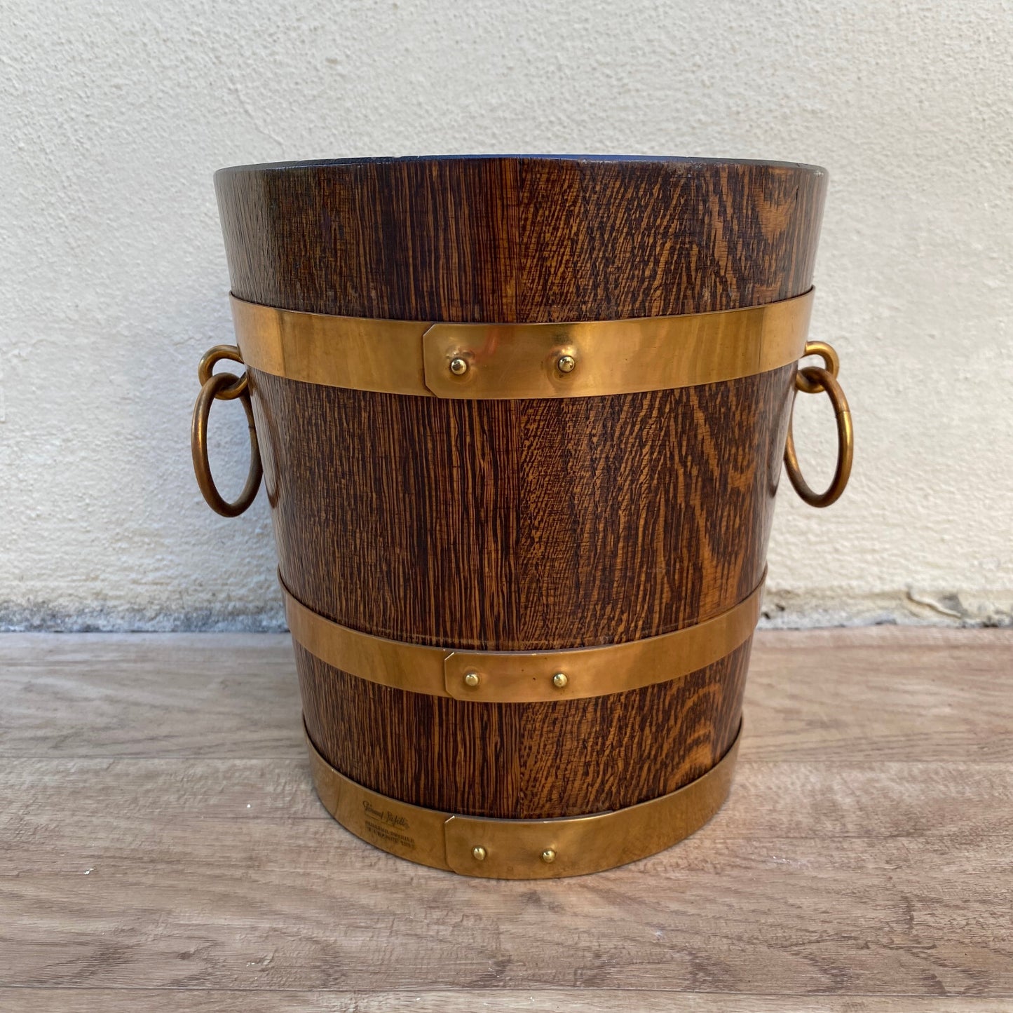 Vintage French Champagne Ice Bucket Cooler Made France WOOD BRASS 2903254