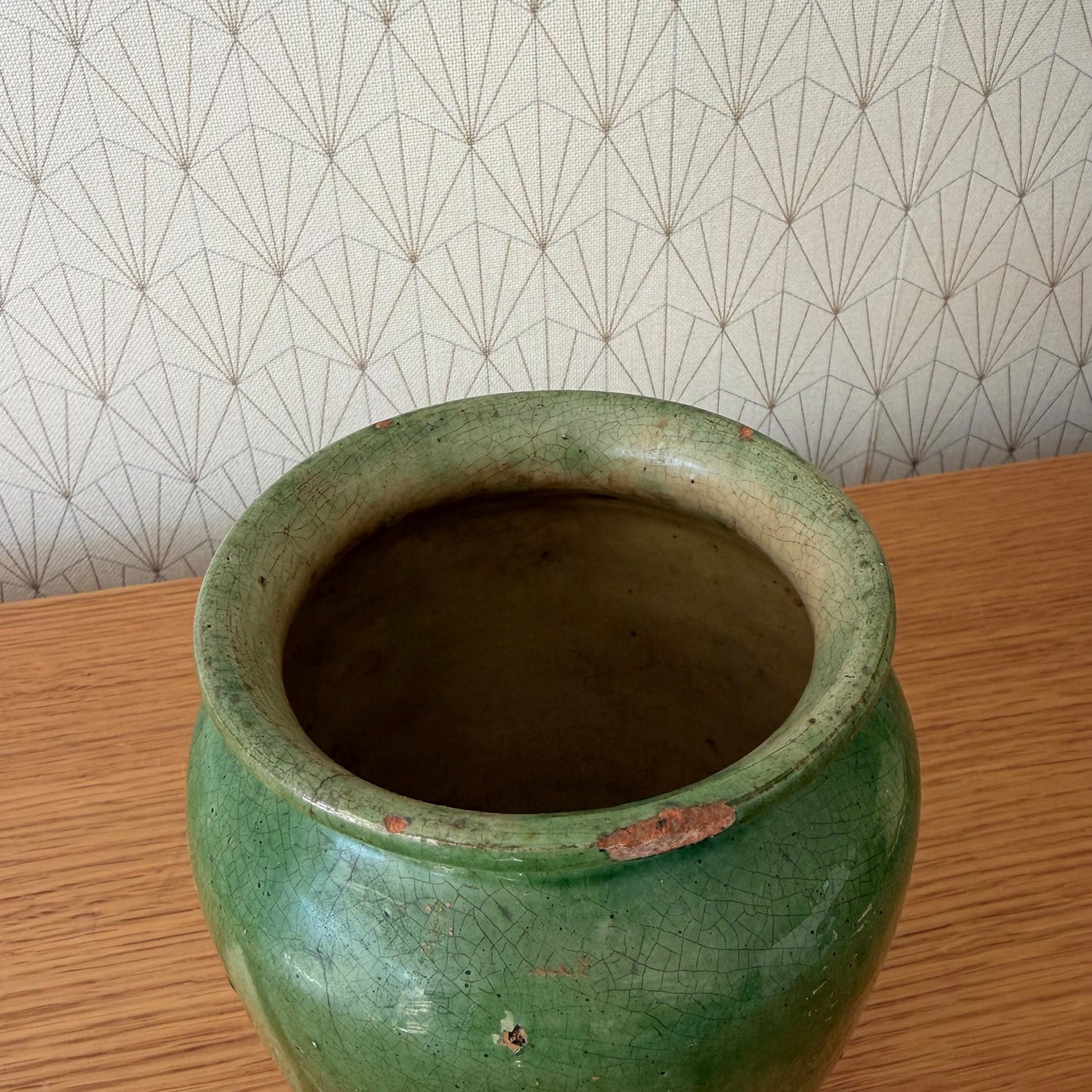 RARE HANDMADE GLAZED GREEN ANTIQUE FRENCH CONFIT POT SMALL TERRACOTTA 1912251 Unmarked