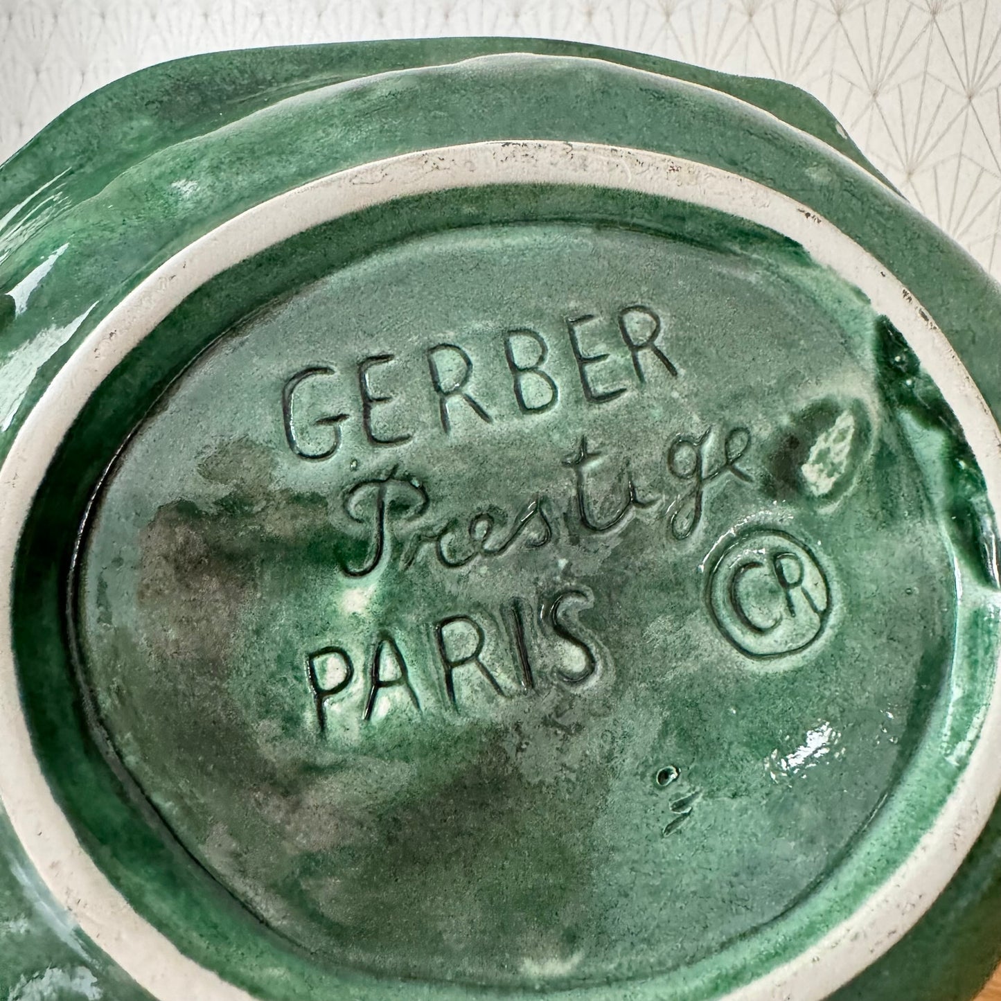 French Majolica Cabbage Bowl Gerber Prestige Paris Green Ceramic 08052415 Gerber Prestige Paris