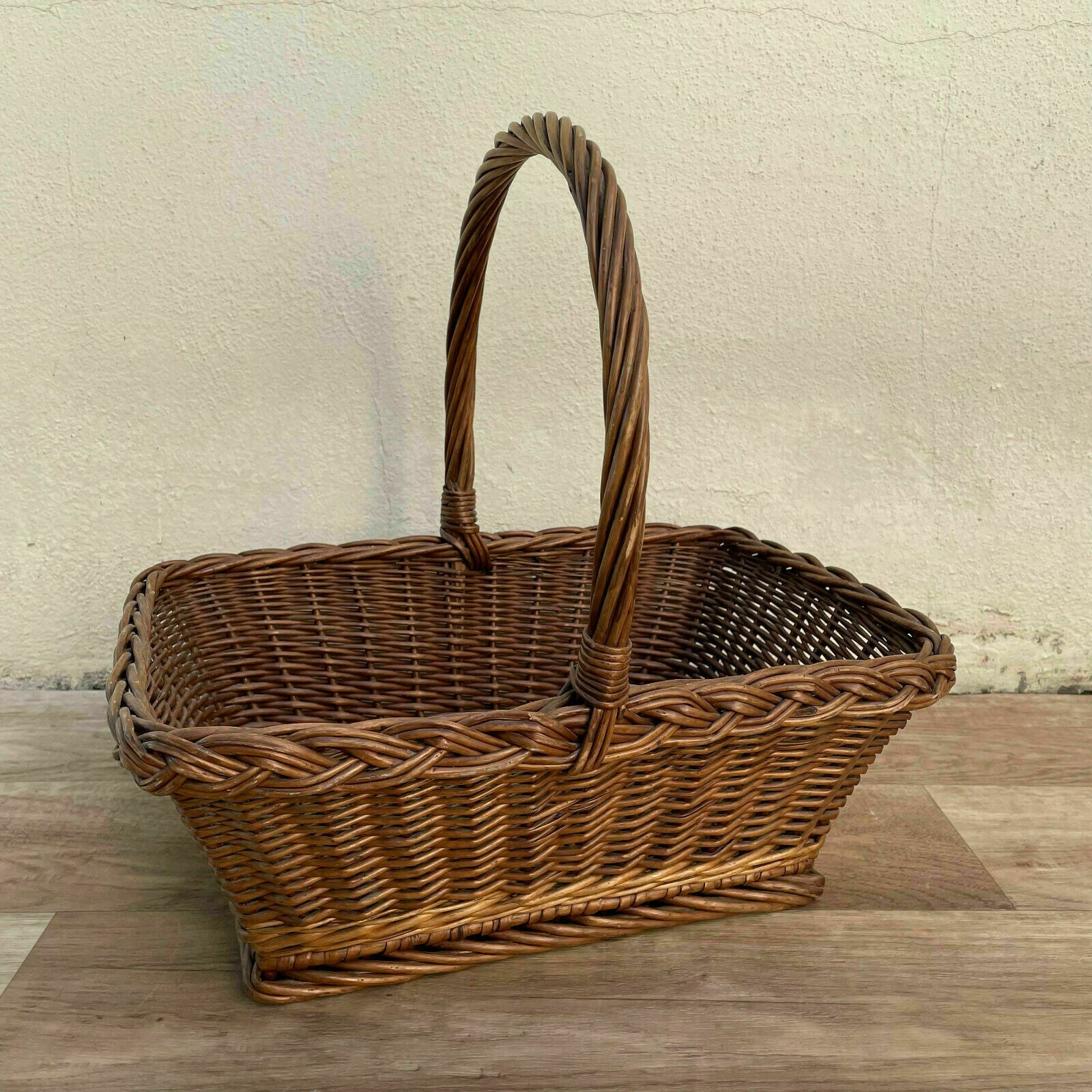 Vintage French Wicker Basket Market Shopping Rattan Weave Handmade 0308212 Fleamarketfrance