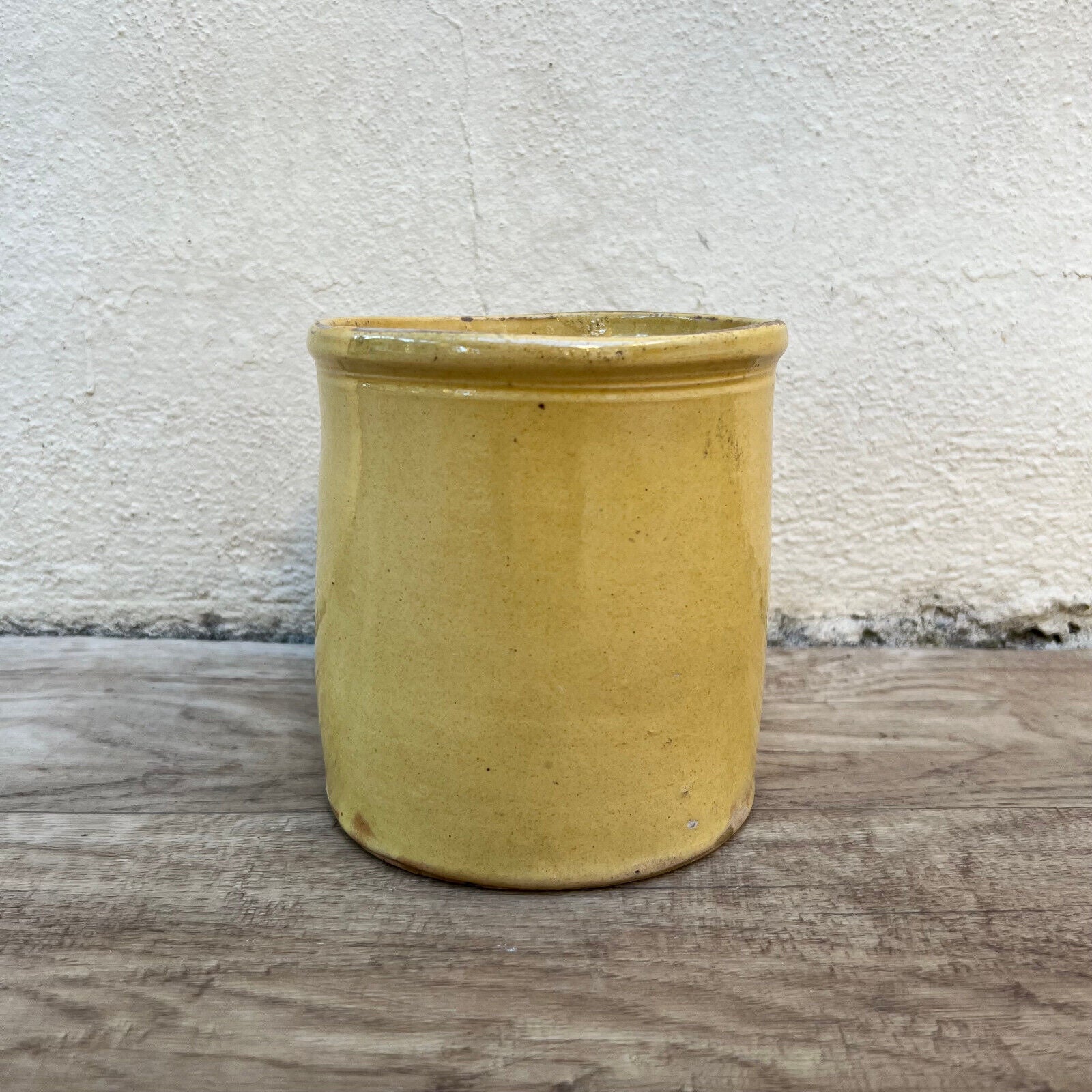 HANDMADE GLAZED YELLOW ANTIQUE FRENCH CONFIT JAM POT TERRACOTTA 2905244 - Fleamarketfrance