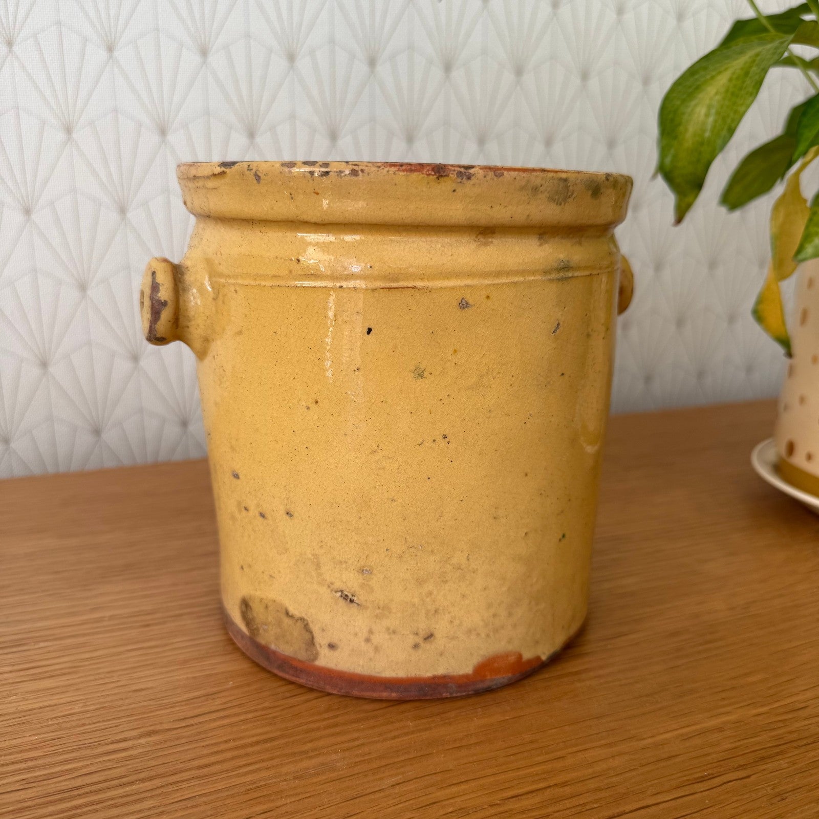 HANDMADE GLAZED YELLOW FRENCH CONFIT JAM POT STONEWARE 0108251 Unmarked