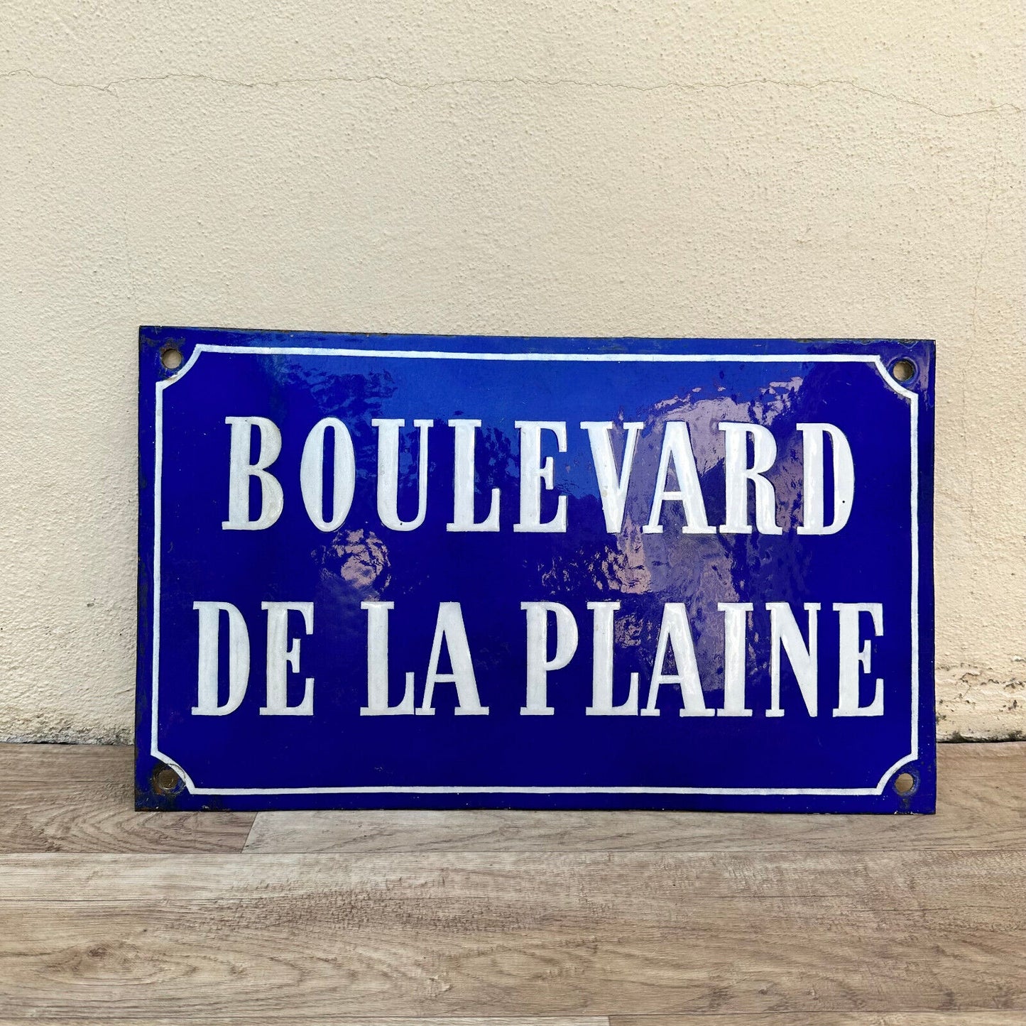 Old French Street Enameled Sign Plaque Boulevard plaine arched bombed 0311237 - Fleamarketfrance