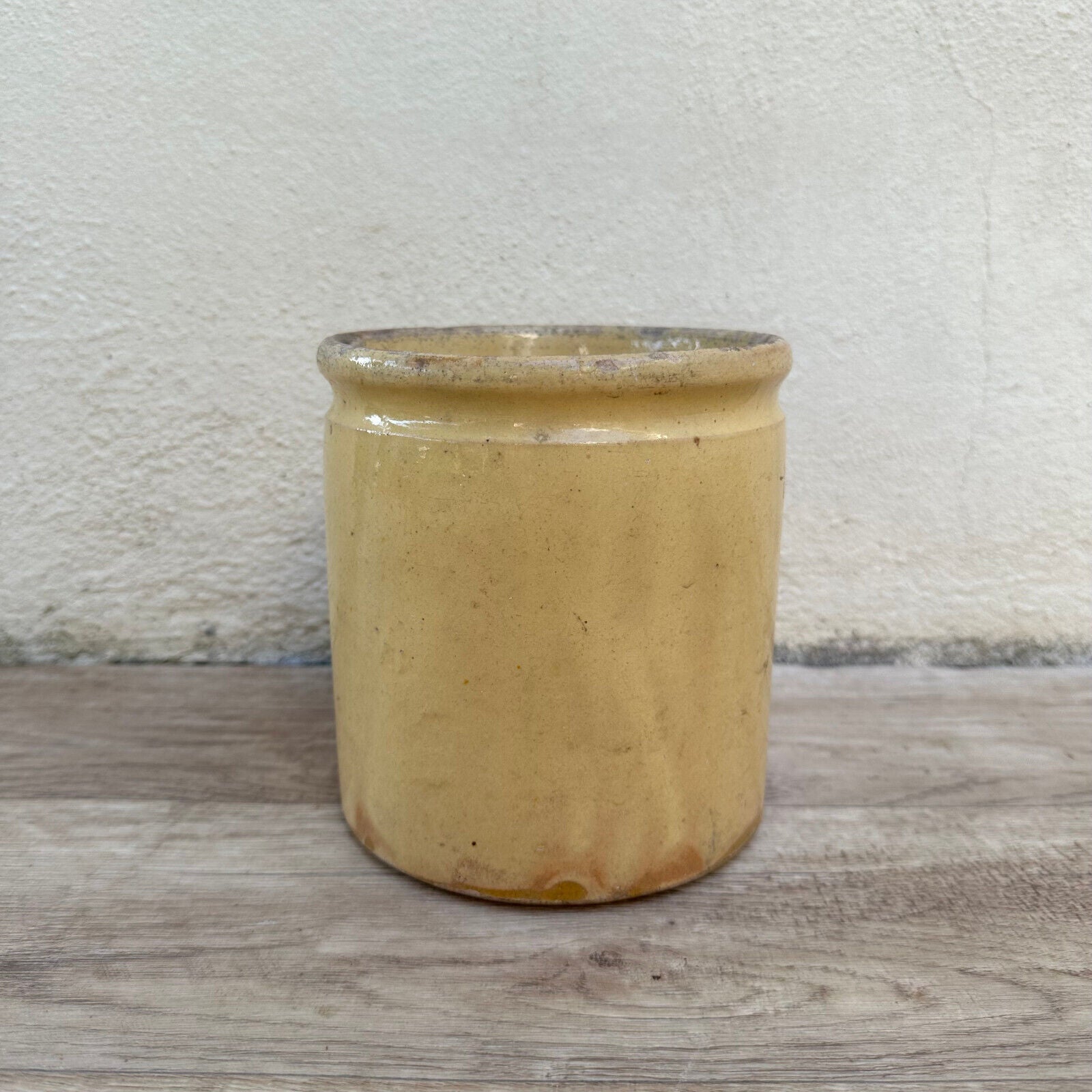 HANDMADE GLAZED BEIGE YELLOW ANTIQUE FRENCH JAM POT CONFIT 0503257 - Fleamarketfrance