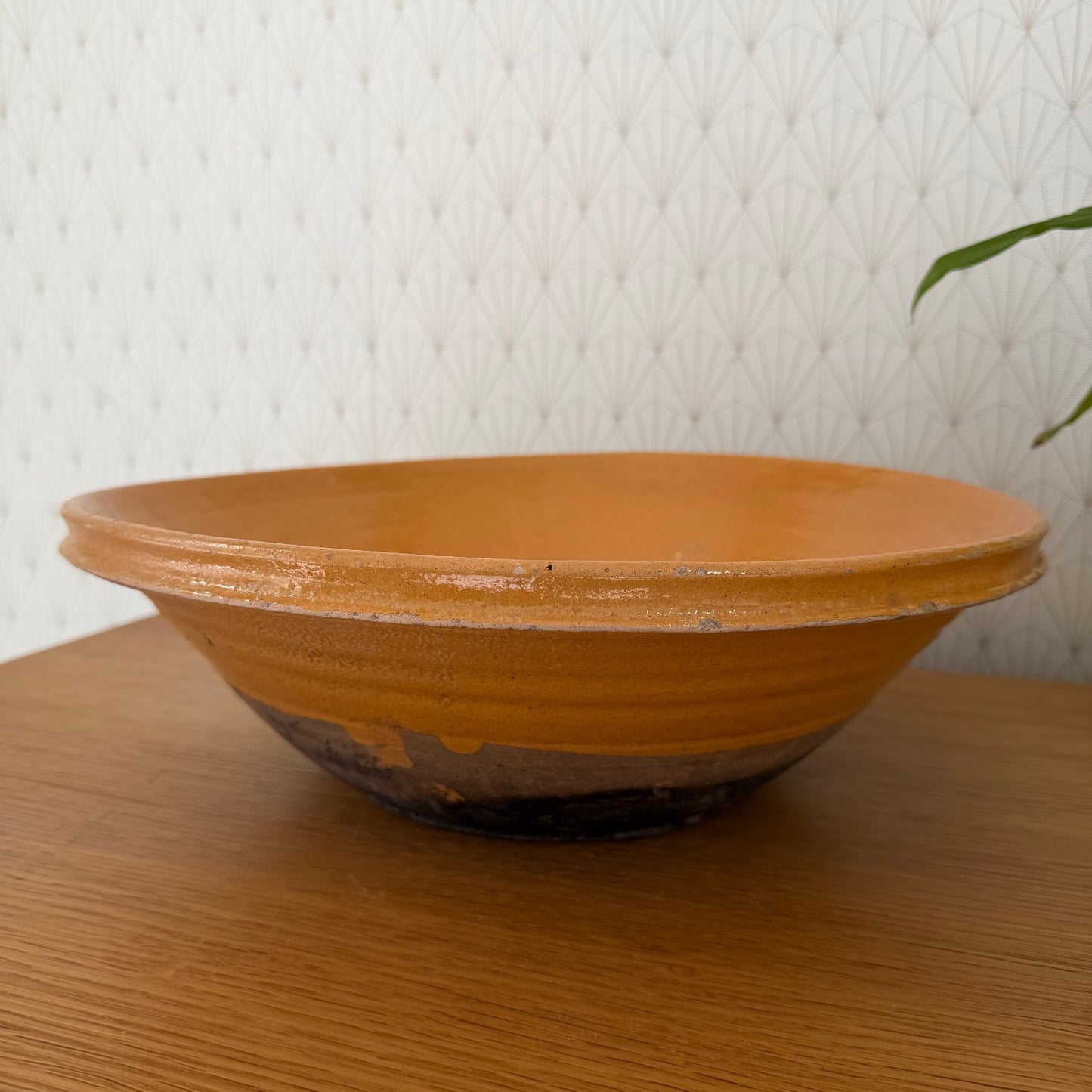 VINTAGE FRENCH GLAZED STONEWARE SALAD MIXING BOWL TERRINE TIAN 15" 1112510