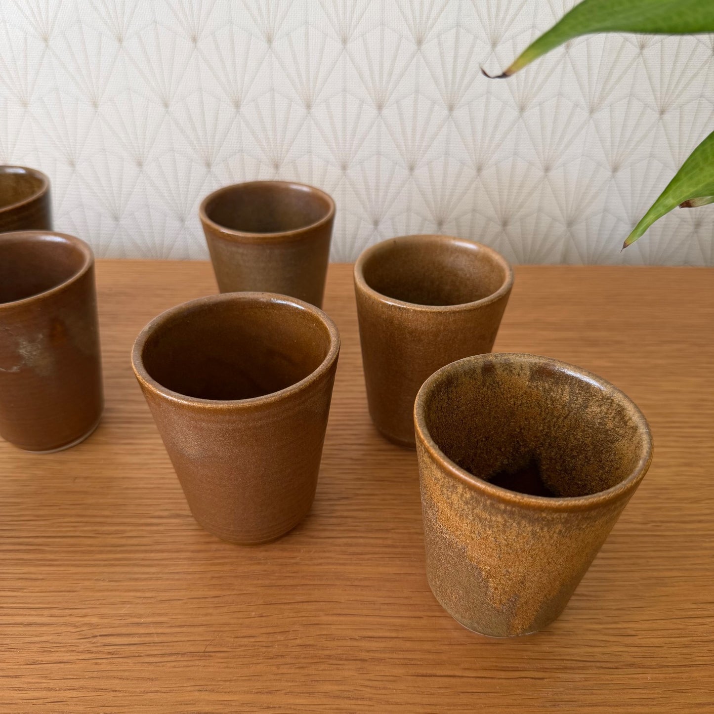 set of 8 GRESPOTS DIGOIN French VINTAGE STONEWARE cups glasses 1912252 Fleamarketfrance : French vintage and antique decor
