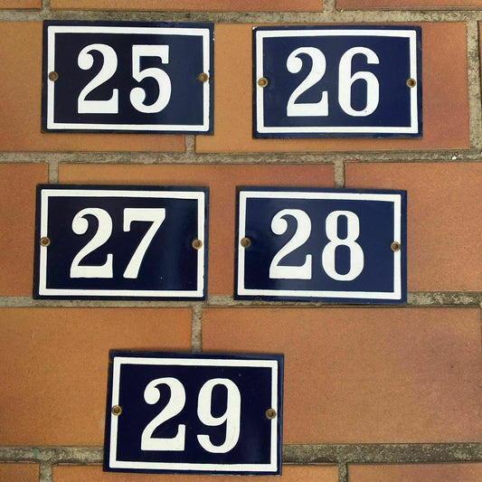French Enamel House Numbers Blue White Metal Door Signs Vintage 25 26 27 28 29 29 Unbranded