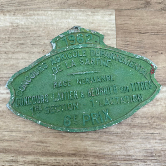 FRENCH VINTAGE AGRICULTURE PLAQUE TROPHY AWARD ANIMALS PRIZE SIGN 1962 1909245 - Fleamarketfrance