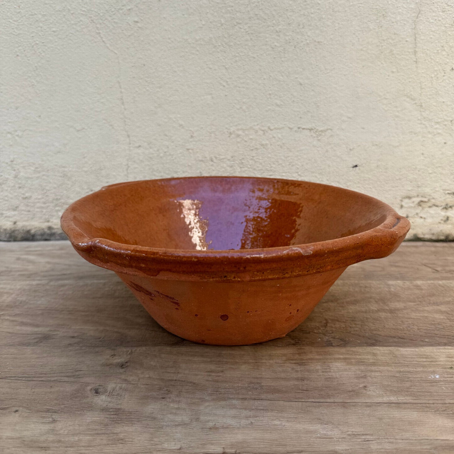 VINTAGE FRENCH GLAZED TERRACOTTA SALAD MIXING BOWL TERRINE TIAN 10 1/2" 0109243 - Fleamarketfrance