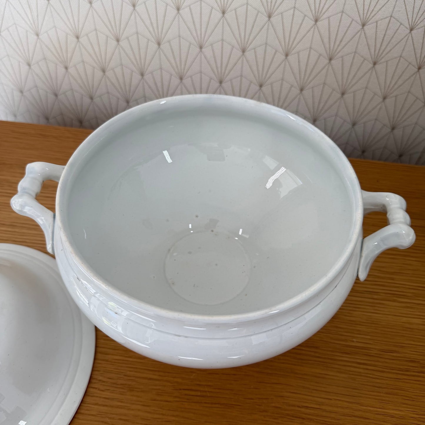 French Tureen Earthenware White Fruits Bowl Terre De Fer St Amand 0111253
