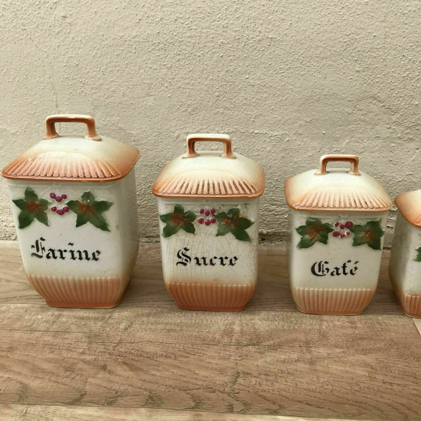 Bistro Francais Canister Set 6 French Ceramic France Vintage 1900s 09041810 - Fleamarketfrance