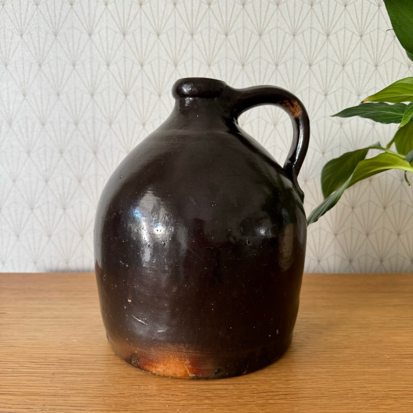Antique French Stoneware Jug Brown Amber Glaze Handmade Pottery 1906242 Unmarked