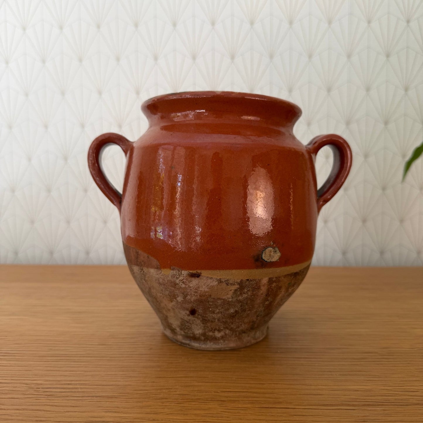 RARE 6 1/2" HANDMADE GLAZED TERRA COTTA ANTIQUE FRENCH CONFIT POT VASE 2210256