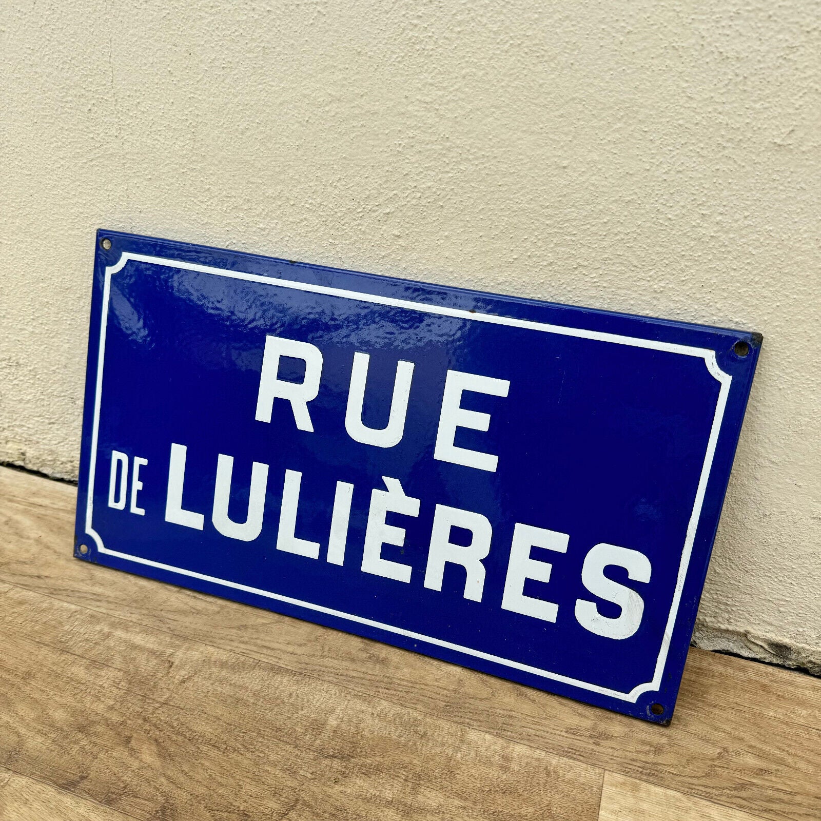 Old French Street Enameled Sign Plaque - vintage LULIERES 0605241 - Fleamarketfrance