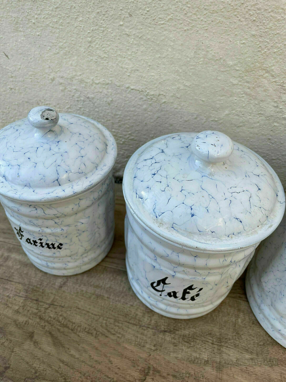 Bistro Francais Canister Set 5 French Enameled France Vintage 1900 s 0311218 - Fleamarketfrance