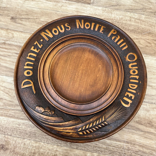 Antique French Bread Board Wood Carved Daily Bread Prayer 30cm 04052313 Unbranded