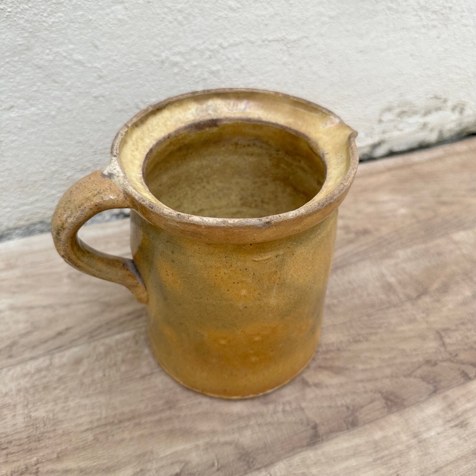 Antique French Ceramic Pitcher Savoie Folk Pottery Yellow Green 1611237 Unmarked