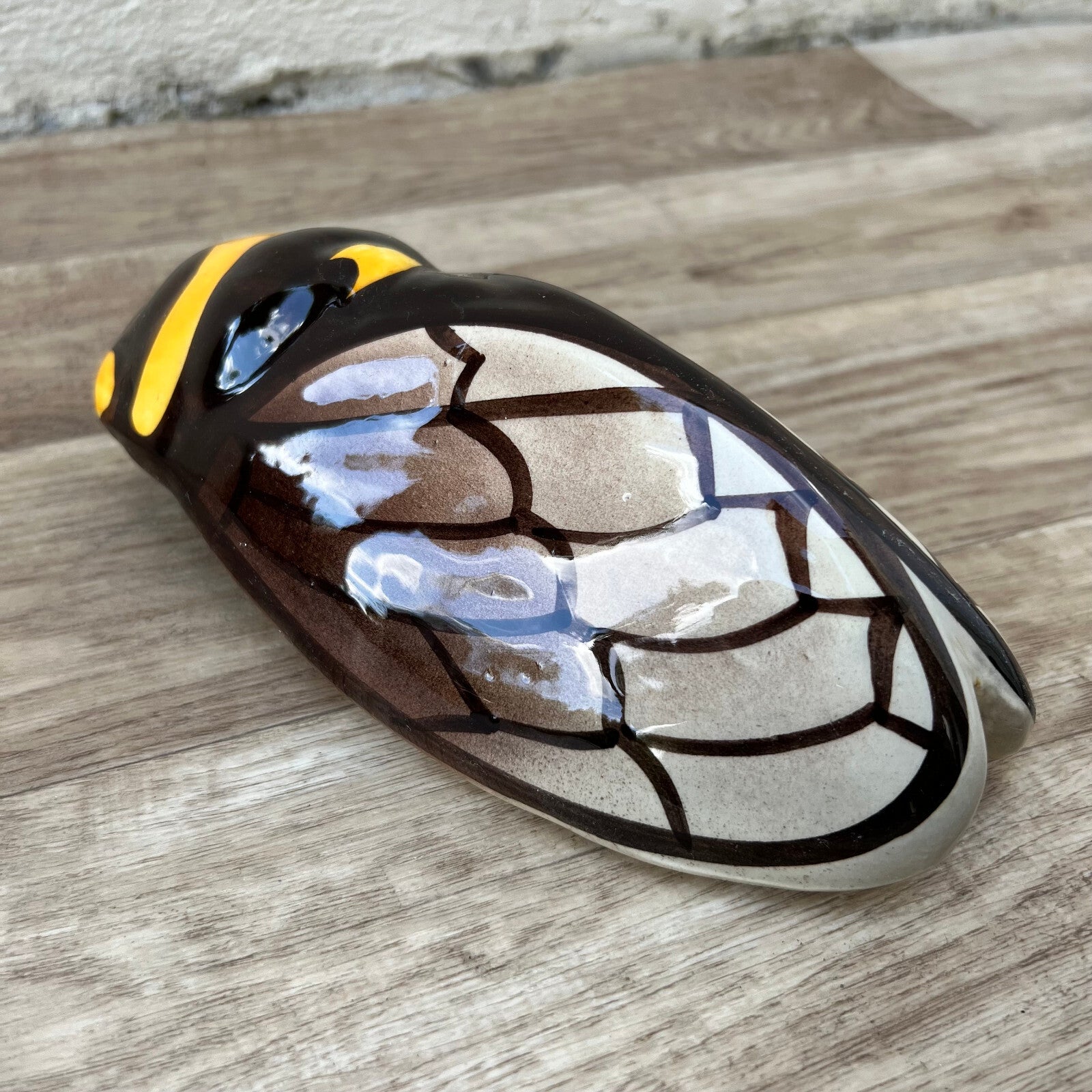 Vintage French MAJOLICA CICADA great shape WALL POCKET VASE 8 1/4" 2008225 Unmarked